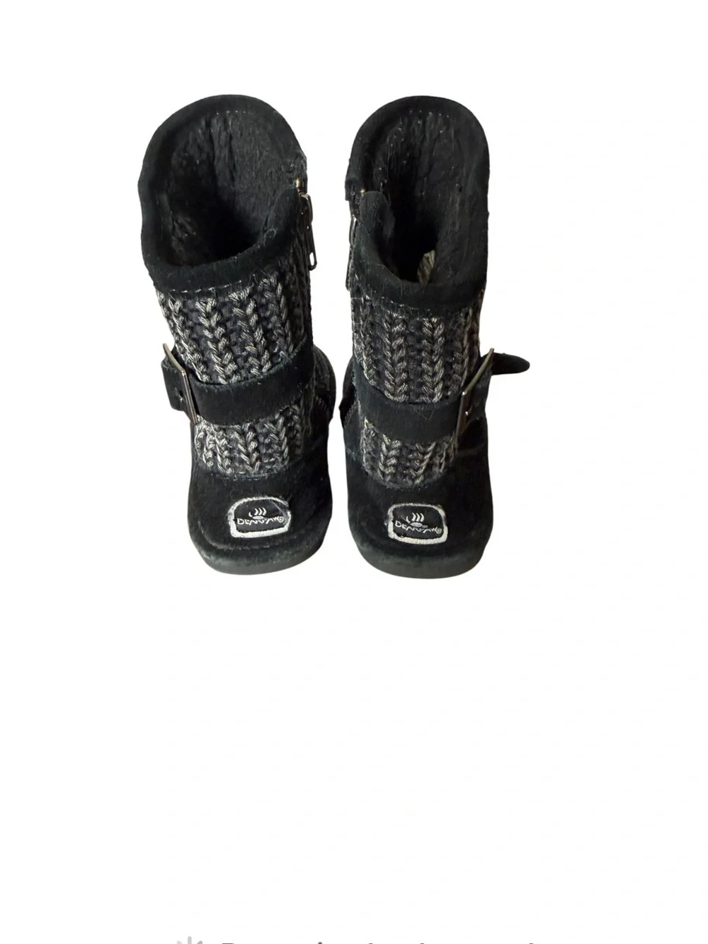 Bearpaw Bodie Toddler Black Suede Knit-Back Winter Shearling Boots-Size 10